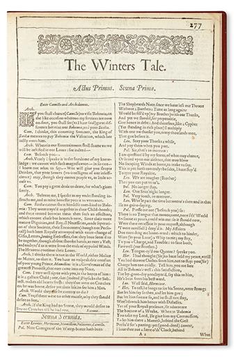 SHAKESPEARE, WILLIAM.   A Winters Tale.  1623.  Extract from the First Folio.